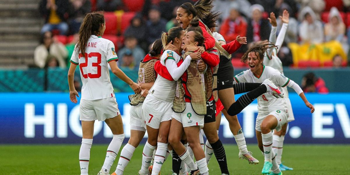 Marokon pelaajat juhlivat voittoa jalkapallon naisten MM-kisoissa 2023, Marokko naisten maajoukkue